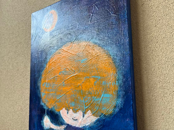 【月ふうせん】＃原画＃イラスト＃ヒーリングアート＃キャンバス＃癒し＃絵画＃子供＃月＃幸せ＃あたたかい 3枚目の画像