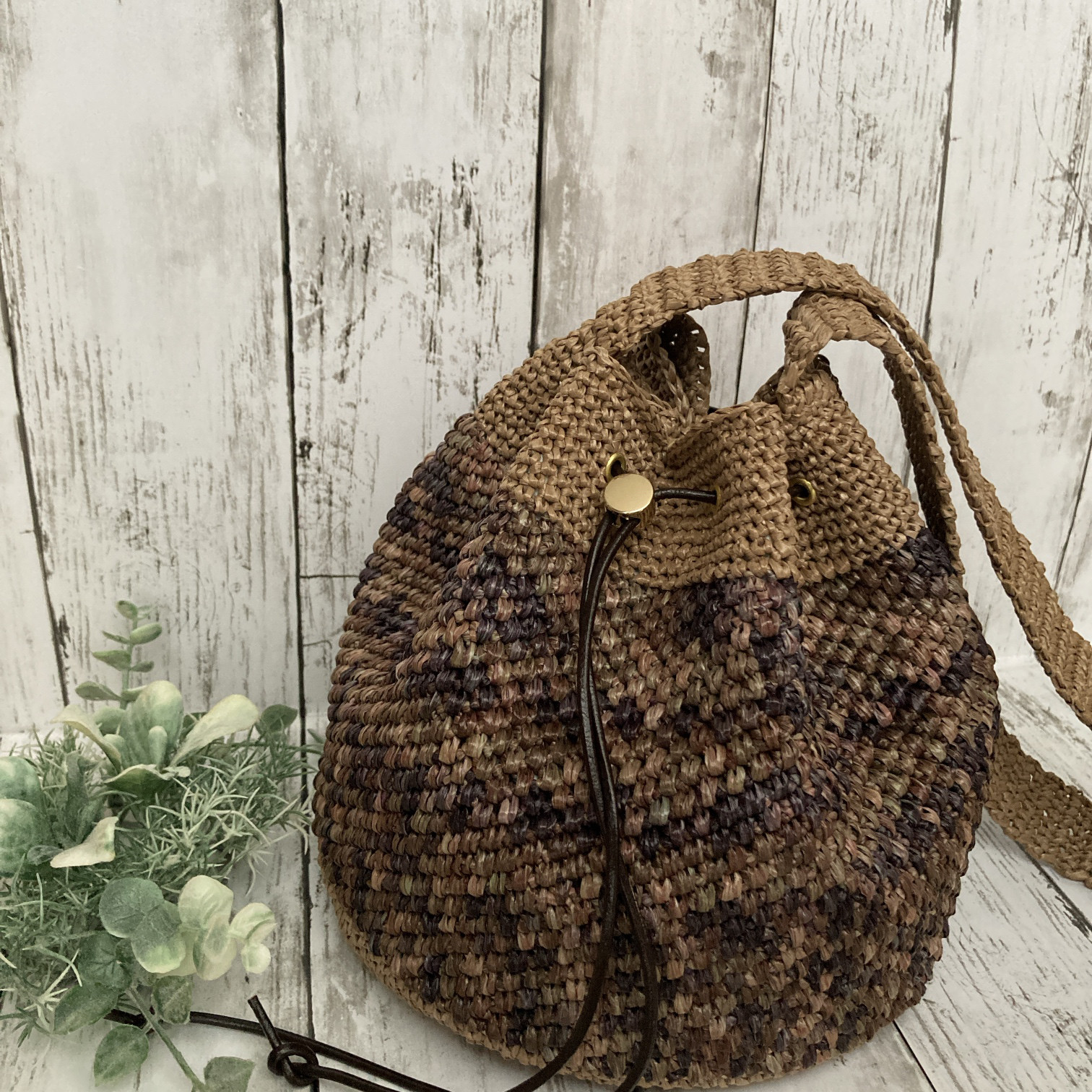 ＊大人の夏巾着ショルダーバッグ≪brown≫＊