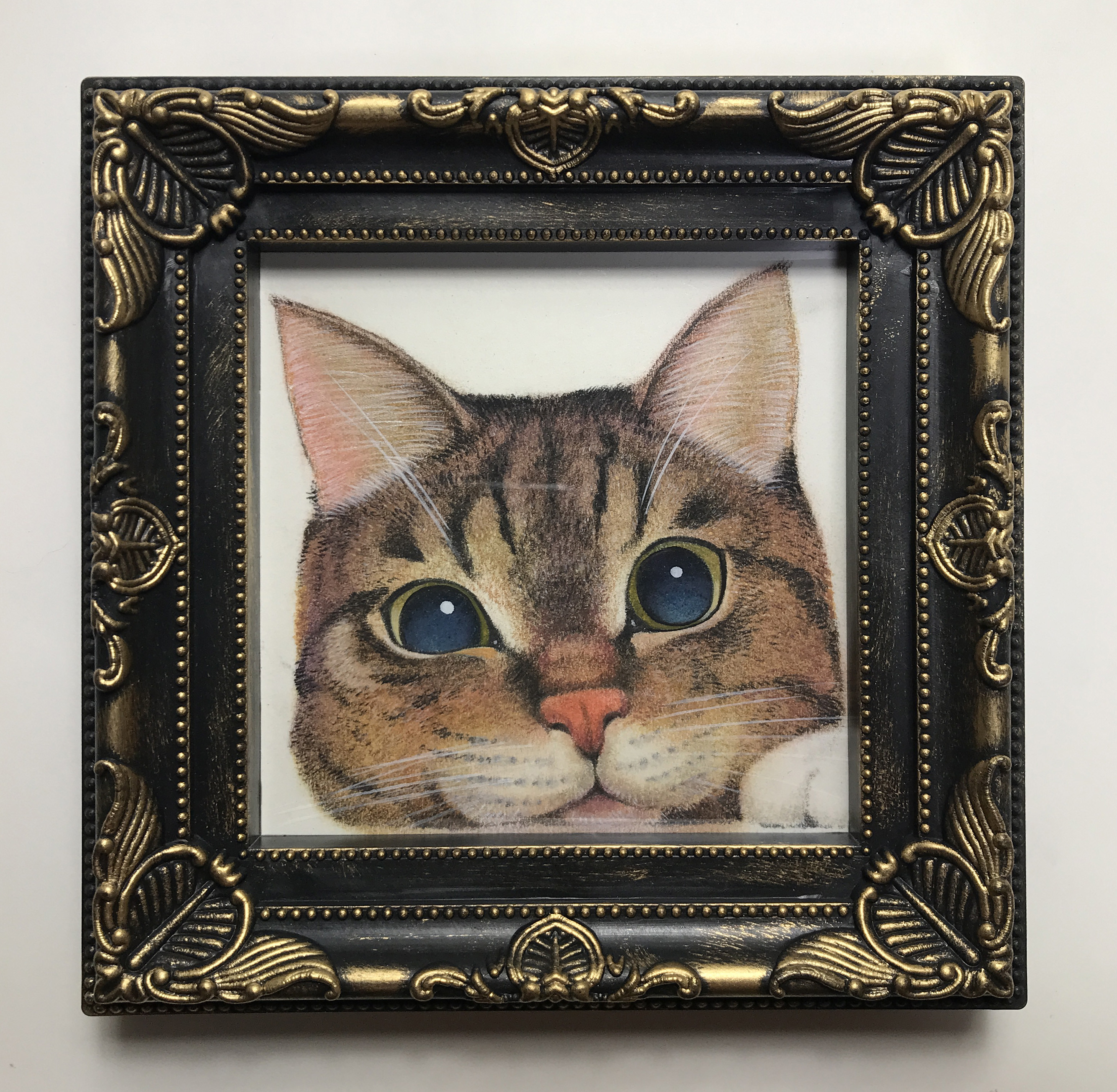 角フレーム付き猫イラスト原画