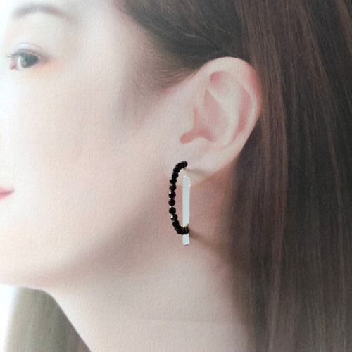 天然石ブラックトルマリンのフープピアス ピアス（フープ） minamirin 
