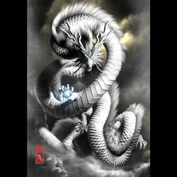 ボールペンアート「雲龍」イラスト原画 ボールペンアート「雲龍」イラスト原画