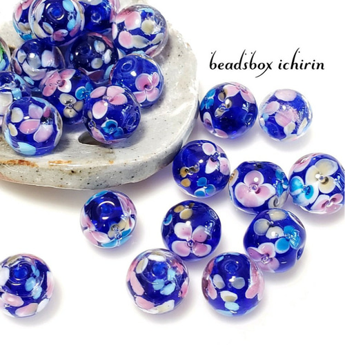 フラワーガーデン☆とんぼ玉 ラピスブルー 12mm 4個セット フラワーガーデン☆とんぼ玉 ラピスブルー 12mm 4個セット