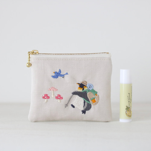 専用　ハンドメイド　刺繍　ペンギン　ポーチ 鳥/ペンギン》 ペンケース ペンギン親子 ポーチ ハンドメイド 手