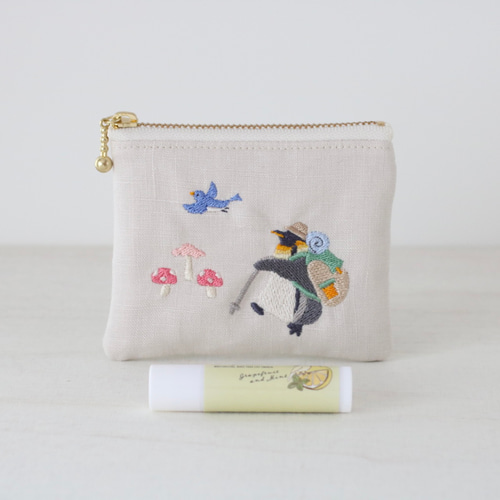 専用　ハンドメイド　刺繍　ペンギン　ポーチ ペンギンの山登り 刺繍ミニポーチ ポーチ Chalet de Pon 通販 16226138