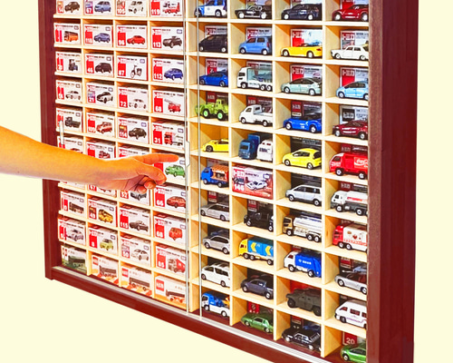 トミカ収納ケース 160台収納 アクリル障子付 マホガニ色塗装 日本製