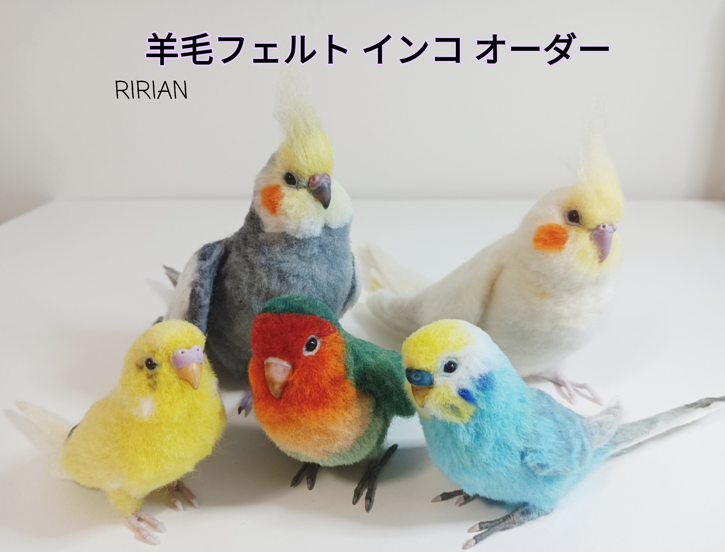 羊毛フェルト☆インコ達の飾り棚☆6羽