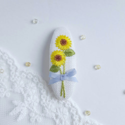 ひまわりの花束 刺繍パッチンピン キッズパッチンピン  向日葵ヘアピン 1枚目の画像