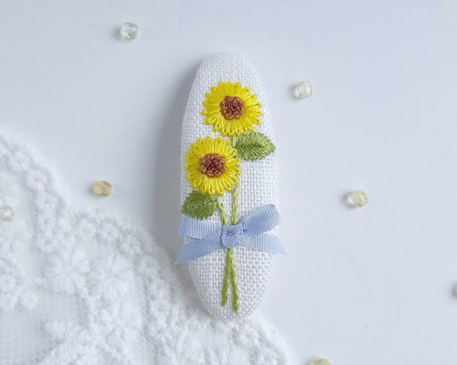 ひまわり パッチンピン ひまわりの花束 刺繍パッチンピン キッズパッチンピン 向日葵