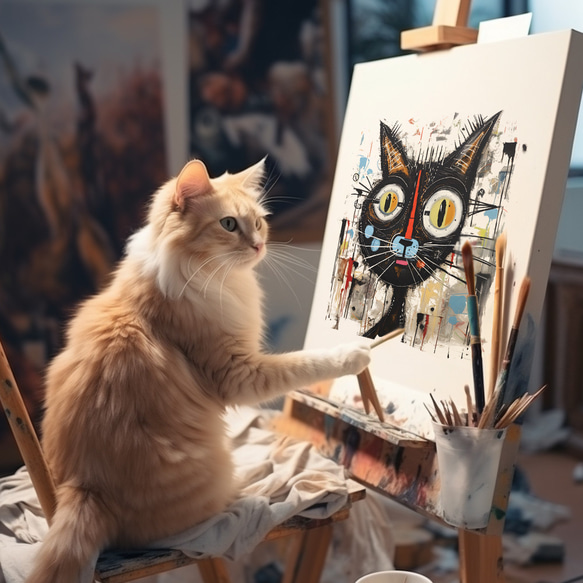 ネコの巨匠の芸術作品-大顔猫  Ｔシャツ　男女兼用 1枚目の画像