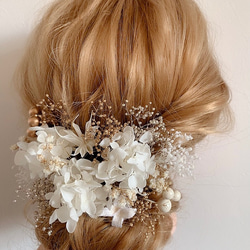 ドライフラワー髪飾り　gold×White ヘッドドレス  ウェディング　成人式　結婚式　前撮り　卒業式　髪飾り 4枚目の画像