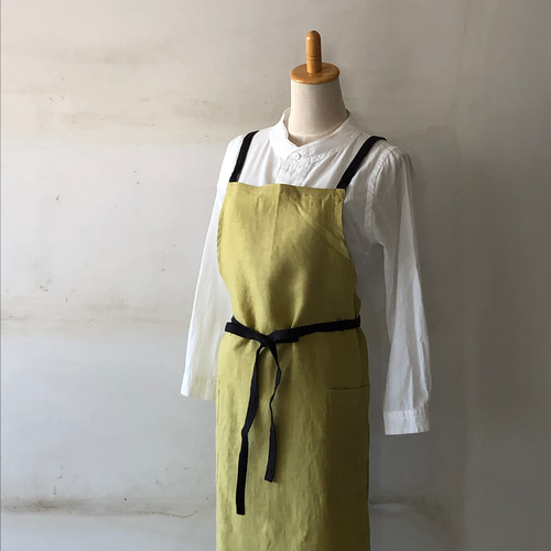 フレンチリネンギャザーたっぷりバッククロスエプロンドレス665 フレンチリネンギャザーたっぷりバッククロスエプロンドレス