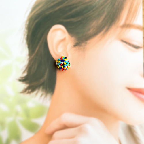 No.79【MIXカラー】 粒々刺繍ピアスorイヤリング ピアス（スタッド・一 
