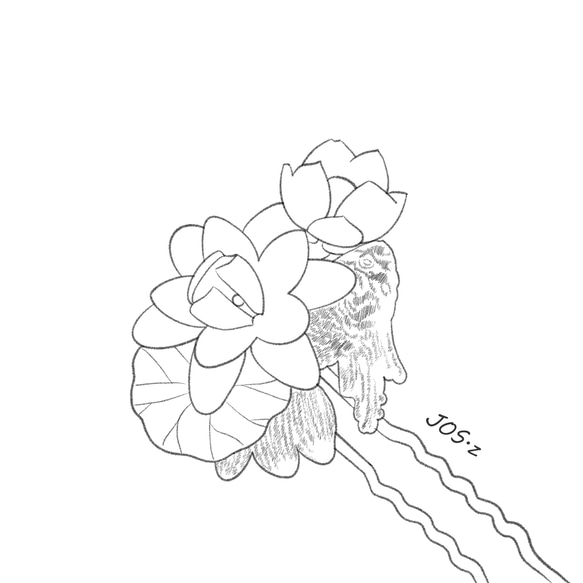 プラ板 蓮に遊ぶ錦鯉のかんざし 髪飾り ヘアアクセサリー 簪 金魚 夏祭り 2枚目の画像