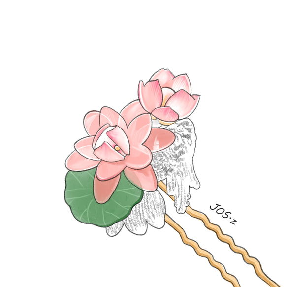 プラ板 蓮に遊ぶ錦鯉のかんざし 髪飾り ヘアアクセサリー 簪 金魚 夏祭り 3枚目の画像