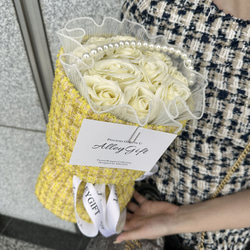 推しカラー花束　生誕祭花束　誕生日花束　ツイードブーケ・ワンホンブーケ　黄色 | Citron Bouquet 4枚目の画像