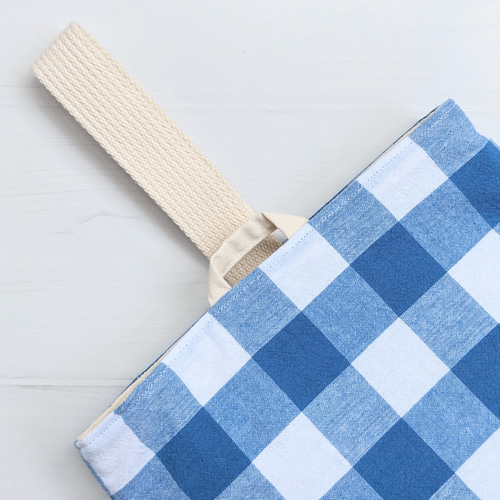 ギンガムチェック　シューズ入れ　ハンドメイド セール！ギンガムチェックのシューズバッグ〜青〜 上履き袋 ぬの