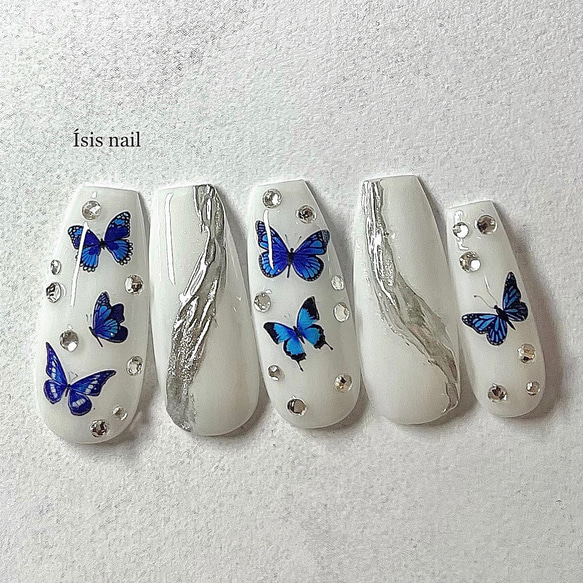 ネイルチップ ワンホン ドット ビジュー 蝶々 ネイルチップ ワンホン