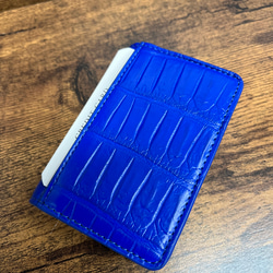 コインケース　使いやすい ワニ革の 小さい財布　ブルー 2枚目の画像