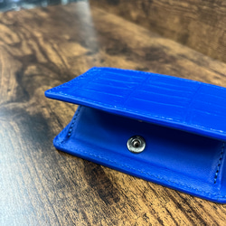 コインケース　使いやすい ワニ革の 小さい財布　ブルー 4枚目の画像