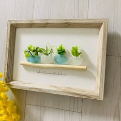 シーグラスアート インテリア雑貨 壁掛け 置物 北欧 観葉植物  人魚の涙 海の宝石アート 玄関 贈り物 プレゼント 2枚目の画像