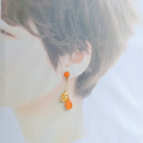 組み合わせ選べる 揺れる雫ピアス・イヤリング✾オレンジ】 ピアス