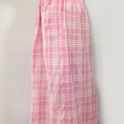 リネン100　ピンク×白　チェック　スカート　85ｃｍ丈　ゴムウエスト　フリーサイズ 5枚目の画像