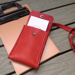直式識別證證件夾悠遊卡套卡片套可背式手工縫製零錢真皮.紅色 第5張的照片