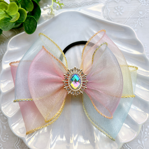 リボン ヘアゴム キラキラ 髪ゴム キッズ 子供 ヘアアクセ ヘア