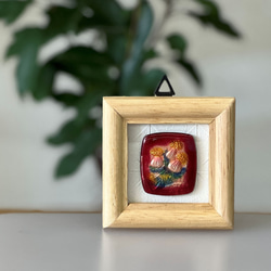 七宝焼ミニ額絵 紅花角 赤系 フォトフレーム・写真立て 七宝工房