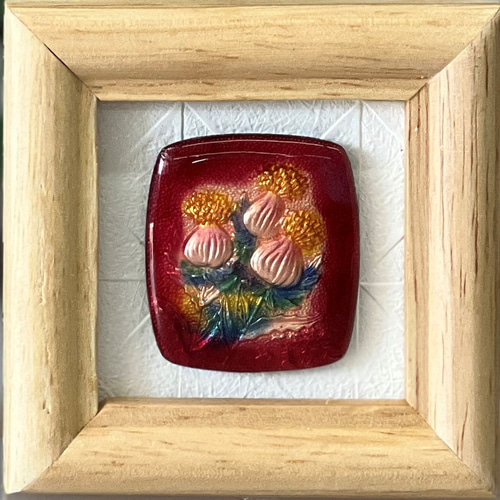 七宝焼ミニ額絵 紅花角 赤系 フォトフレーム・写真立て 七宝工房