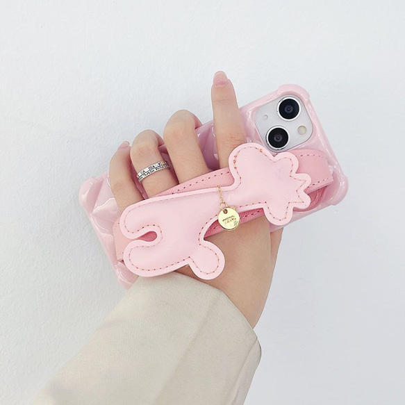 スマホショルダー 多機種対応 ピンクのキリン スマホケース ストラップ付け  iphoneケース huaweiケース 4枚目の画像