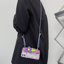 スマホショルダー 多機種対応 紫の花i スマホケース ストラップ付け  iphoneケース huaweiケース 5枚目の画像