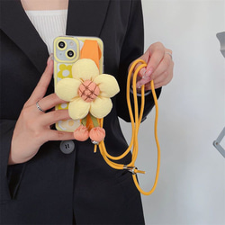 スマホショルダー 多機種対応 オレンジ 花 スマホケース ストラップ付け  iphoneケース huaweiケース 5枚目の画像