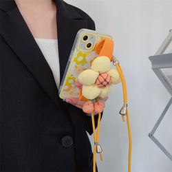 スマホショルダー 多機種対応 オレンジ 花 スマホケース ストラップ付け  iphoneケース huaweiケース 6枚目の画像