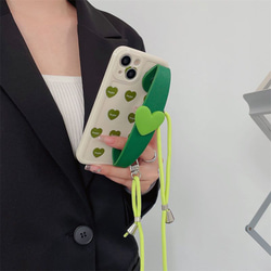 スマホショルダー 多機種対応 緑のハート スマホケース ストラップ付け  iphoneケース huaweiケース 6枚目の画像