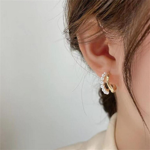 当日発送】パールダブルフープピアス