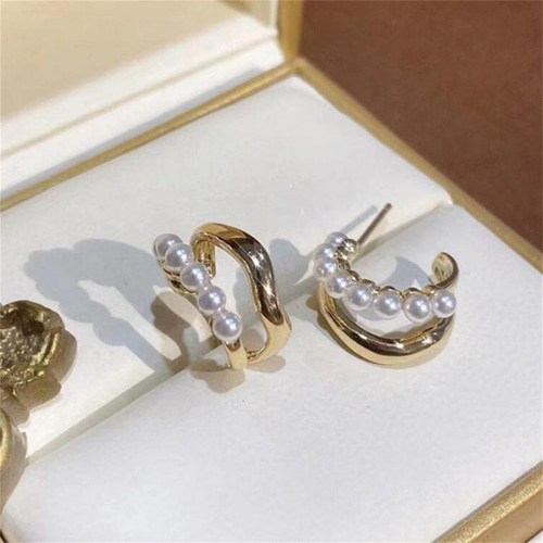 ダブルフープピアス ゴールド パール M