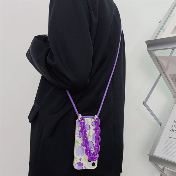 スマホショルダー 多機種対応 紫の花 スマホケース ストラップ付け  iphoneケース huaweiケース 4枚目の画像