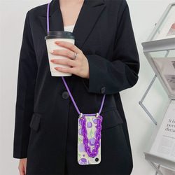 スマホショルダー 多機種対応 紫の花 スマホケース ストラップ付け  iphoneケース huaweiケース 2枚目の画像