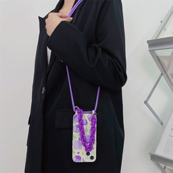 スマホショルダー 多機種対応 紫の花 スマホケース ストラップ付け  iphoneケース huaweiケース 8枚目の画像