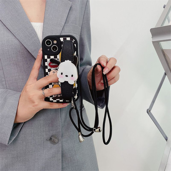 スマホショルダー 多機種対応 白犬 スマホケース ストラップ付け  iphoneケース huaweiケース 5枚目の画像