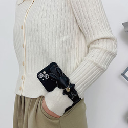 スマホショルダー 多機種対応 黒ウサギ スマホケース ストラップ付け  iphoneケース huaweiケース 4枚目の画像