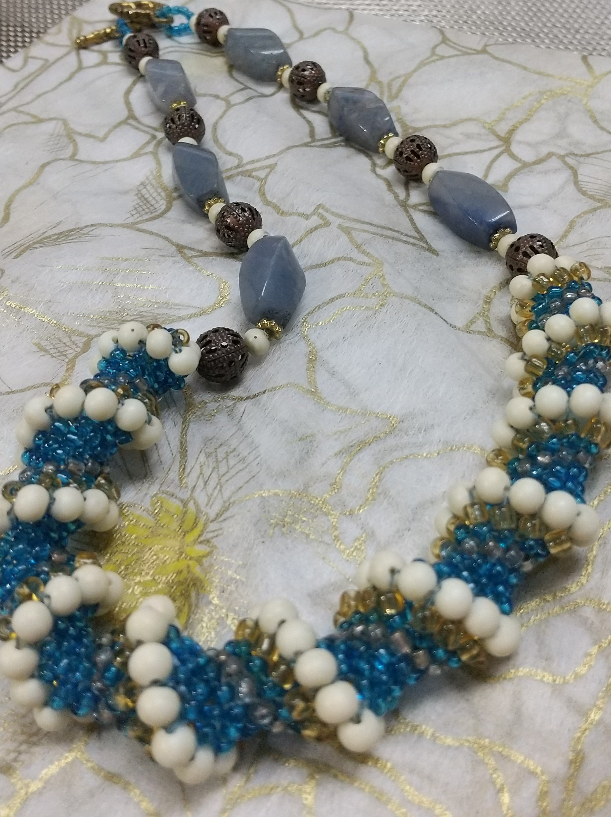 ブルーアベンチュリンとビーズネックレスパーティー結婚式に