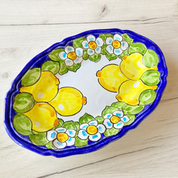 オーバル皿 25.5cm OVL044 マヨリカ焼き イタリア陶器 レモン柄　夏色 1枚目の画像