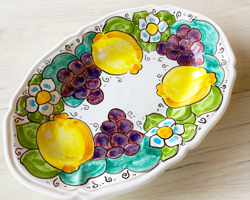 オーバル皿 25.5cm OVL045 マヨリカ焼き イタリア陶器 ブドウと