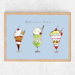 クリームソーダとパフェ✴︎ 水彩画インテリアポスター◻︎ イラスト N