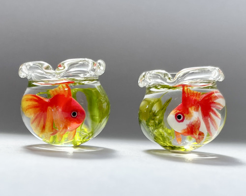 揺れる金魚鉢とシャボン玉の和風3点セットピアス　イヤリング eaf7c9bc73e392edf9282141e63435