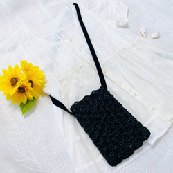 手編みのかごバッグ風ミニポシェット(ブラック×黒) 3枚目の画像