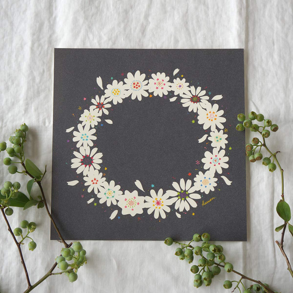 「 twinkle flower wreath（夏夜）」20cm角ポスター 11枚目の画像