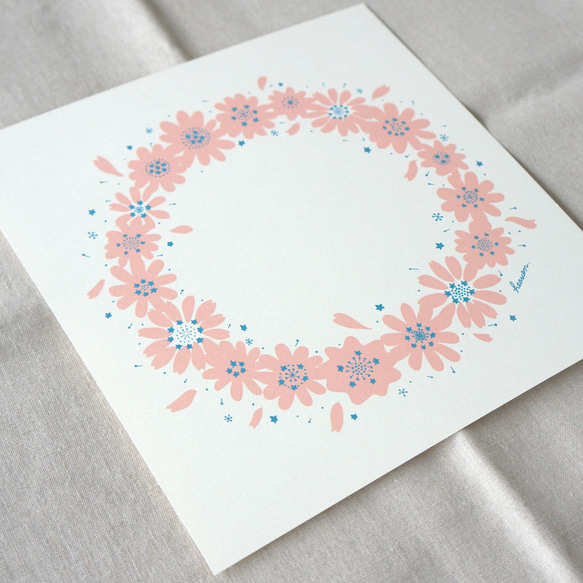 「 twinkle flower wreath（ラムネピンク）」20cm角ポスター 8枚目の画像